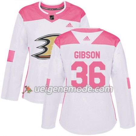 Dame Eishockey Anaheim Ducks Trikot John Gibson 36 Adidas 2017-2018 Weiß Pink Fashion Authentic